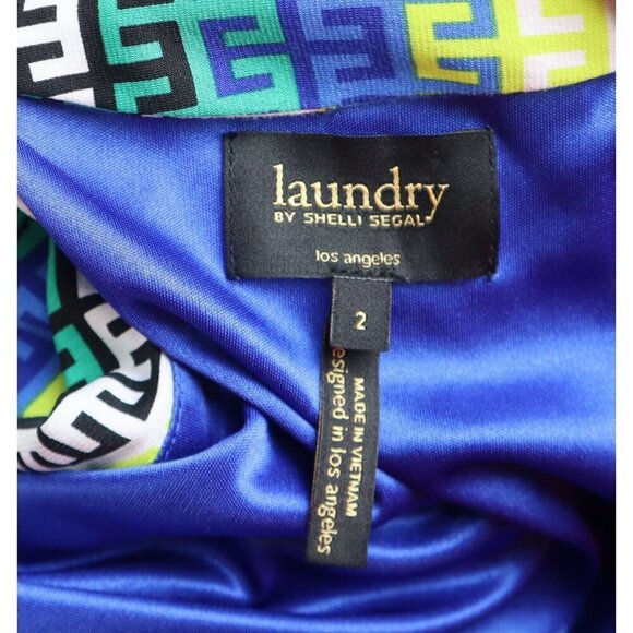 LAUNDRY BY SHELLI SEGAL - WOMEN'S BLUE & GREEN PRINT DRESS - SIZE 2 - Picture 5 of 5